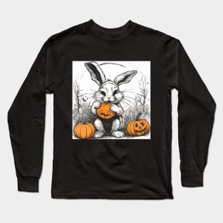 spooky Halloween rabbit eating pumpkin Long Sleeve T-Shirt